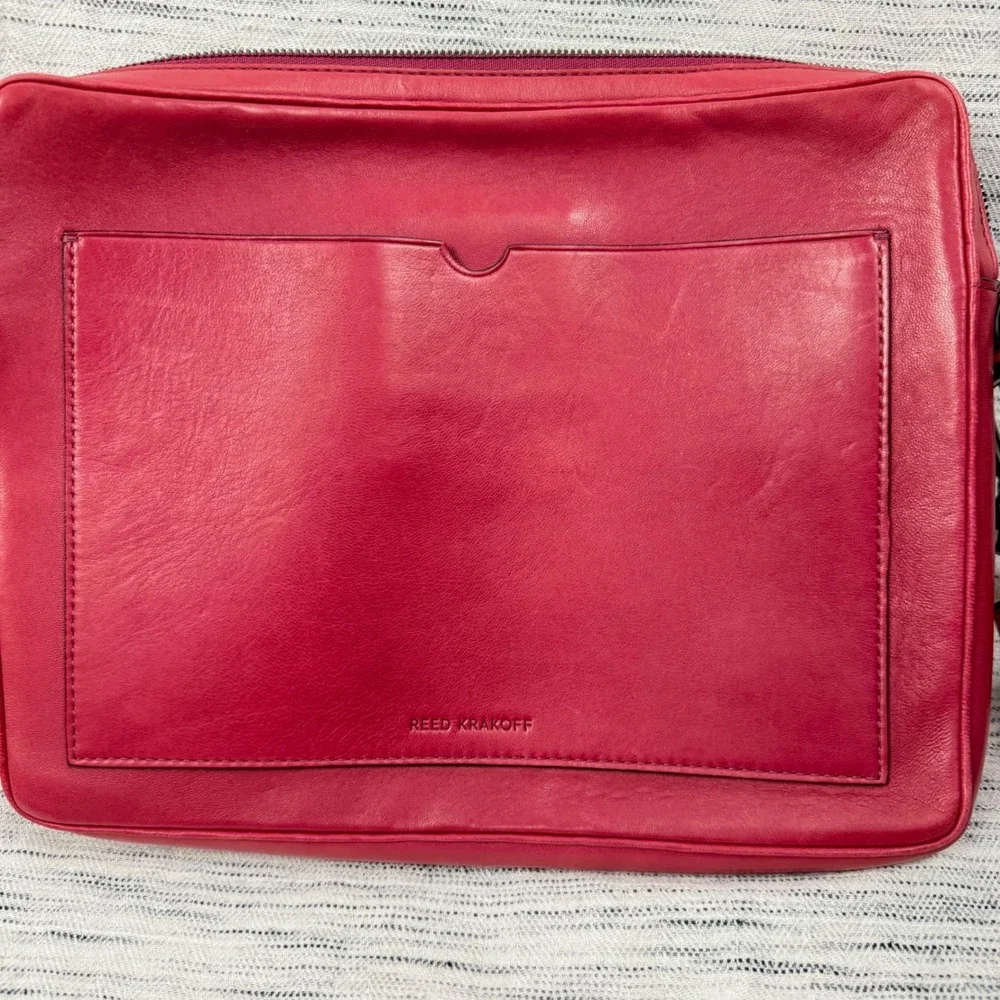 Reed Krakoff Large Pink Leather Clutch Wristlet Colorful Zip Closure Logo Tag - Picture 4 of 13
